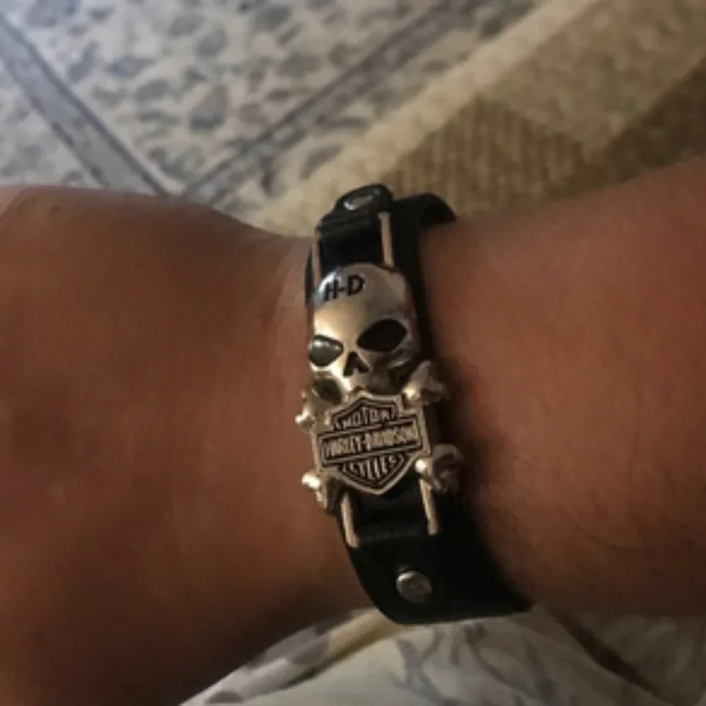 Harley Davidson HD Skull Steel Leather Wristband